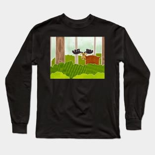 Cute Moose in the forest with large antlers and a curious look on its face. Long Sleeve T-Shirt